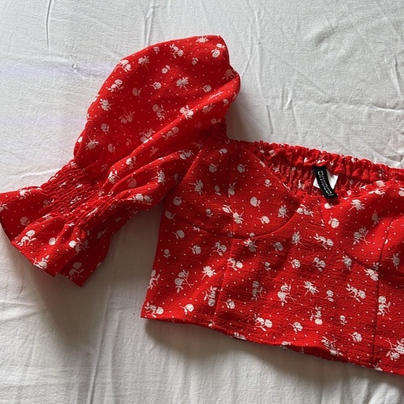 H&M Divided Orange Floral Puff Sleeve Crop Top | Cottagecore Y2K Coquette - Picture 2 of 5